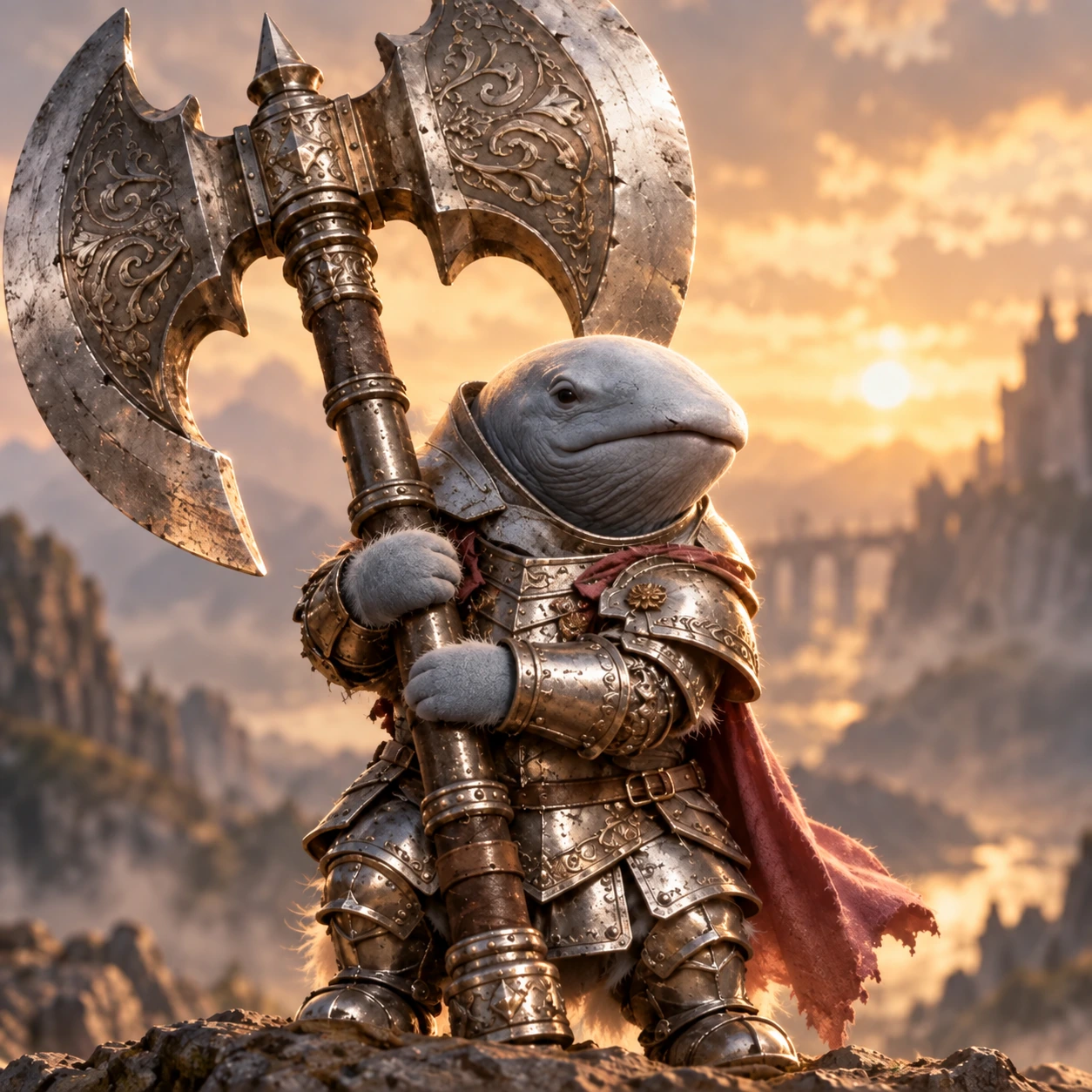 WHALEAXE, an armored whale warrior holding a huge double axe